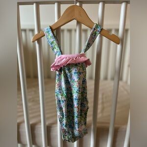 Floral One-Piece Swimsuit with Pink Ruffle